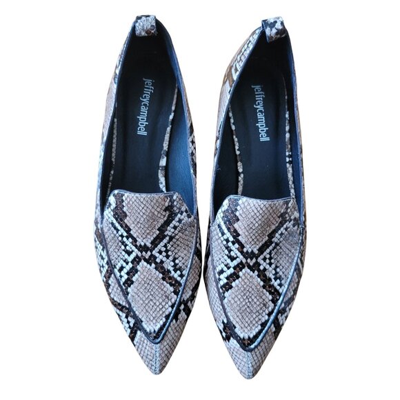 Jeffrey Campbell 8.5 Snake Print Pointed Toe Loafers Wooden Heel VIONA - Picture 2 of 8